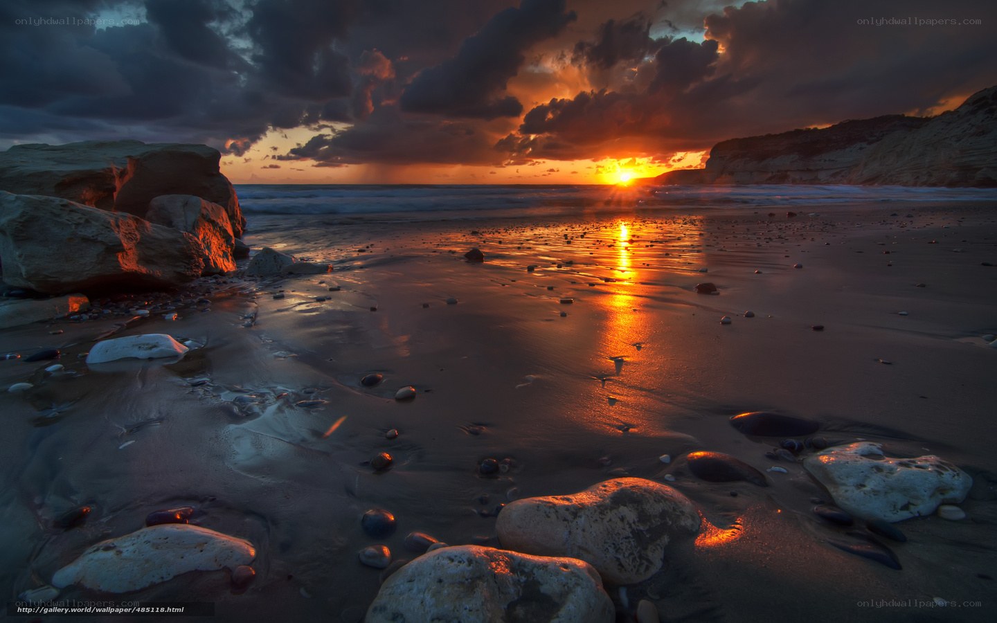 sunset on a rocky beach