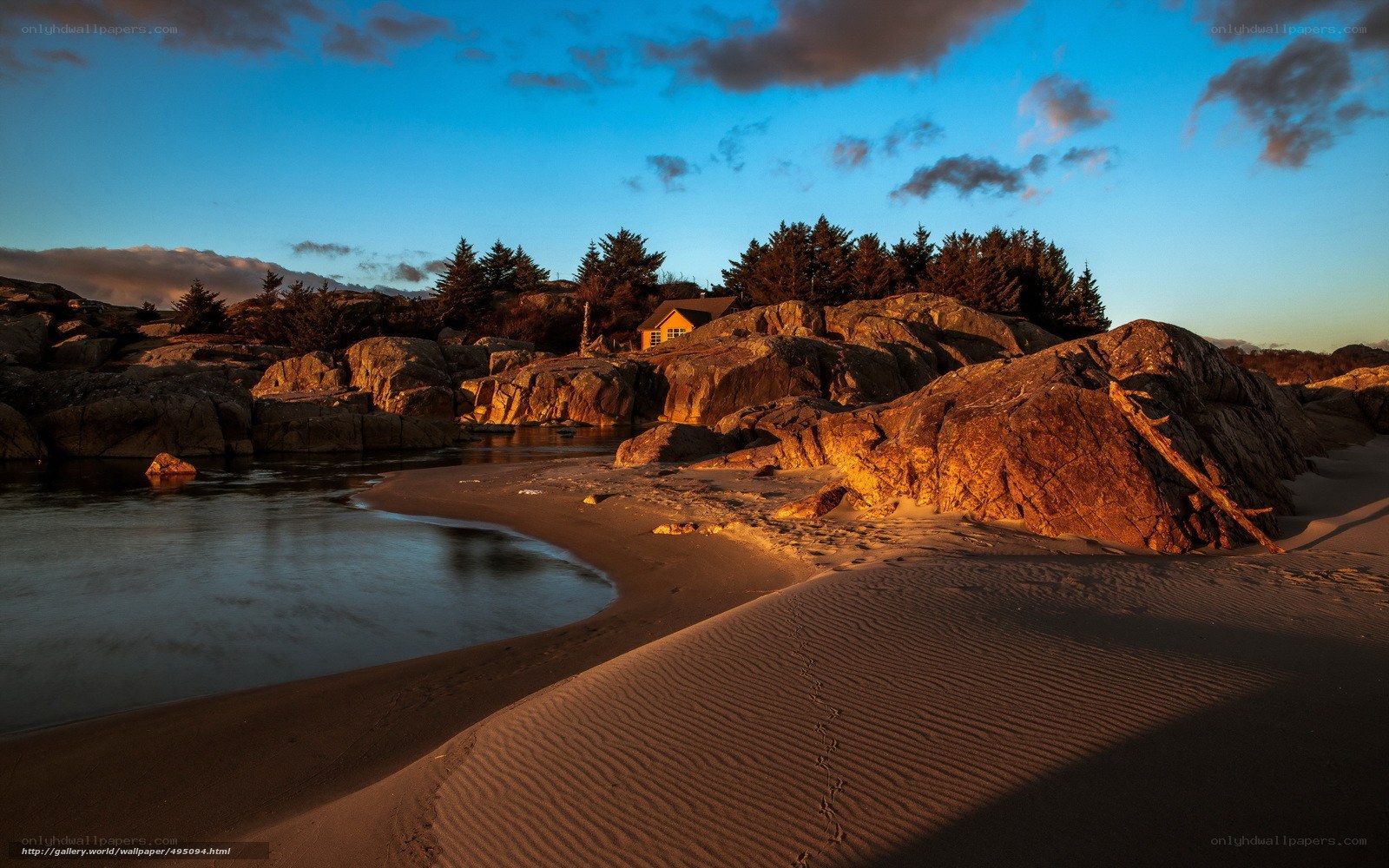 Sunset on a rocky beach