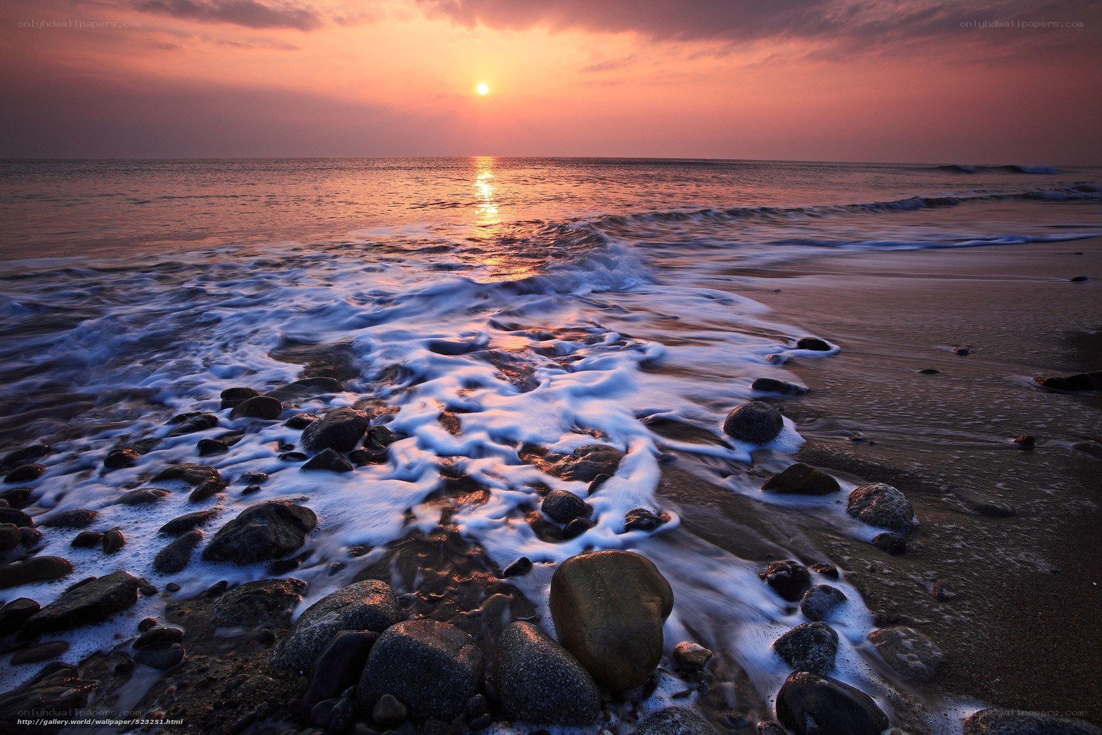 Sunset on a rocky beach