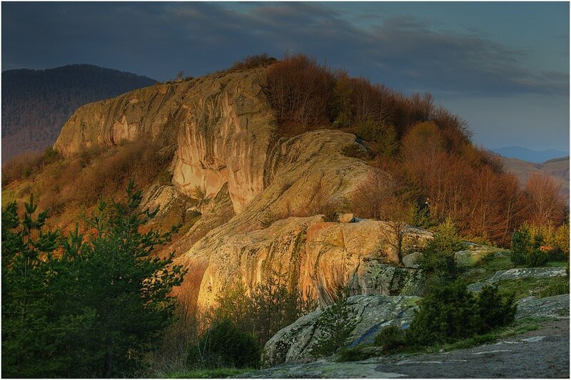 Sunset on a rocky hillside
