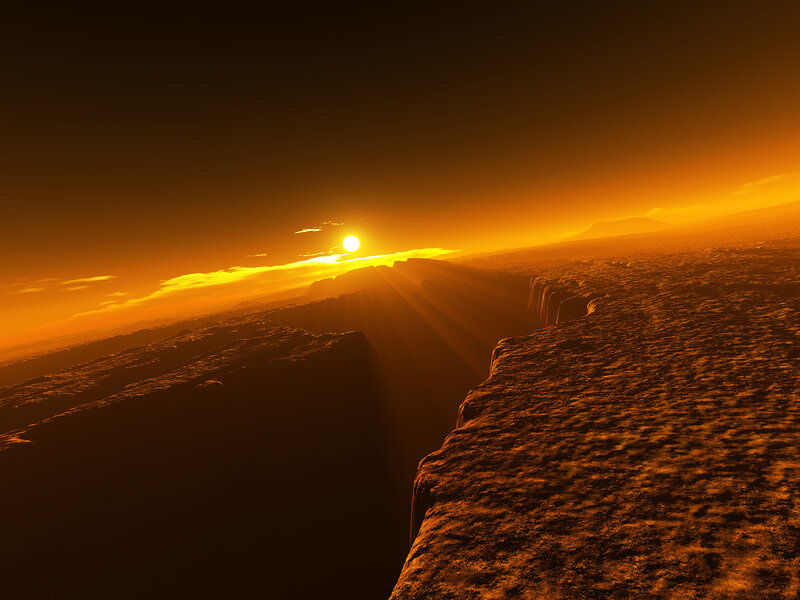 Sunset on a rocky planet