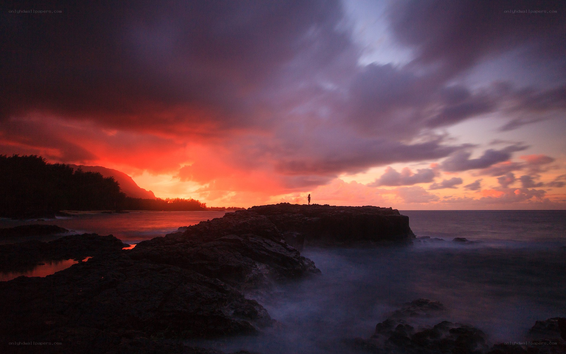 Sunset on a rocky shore