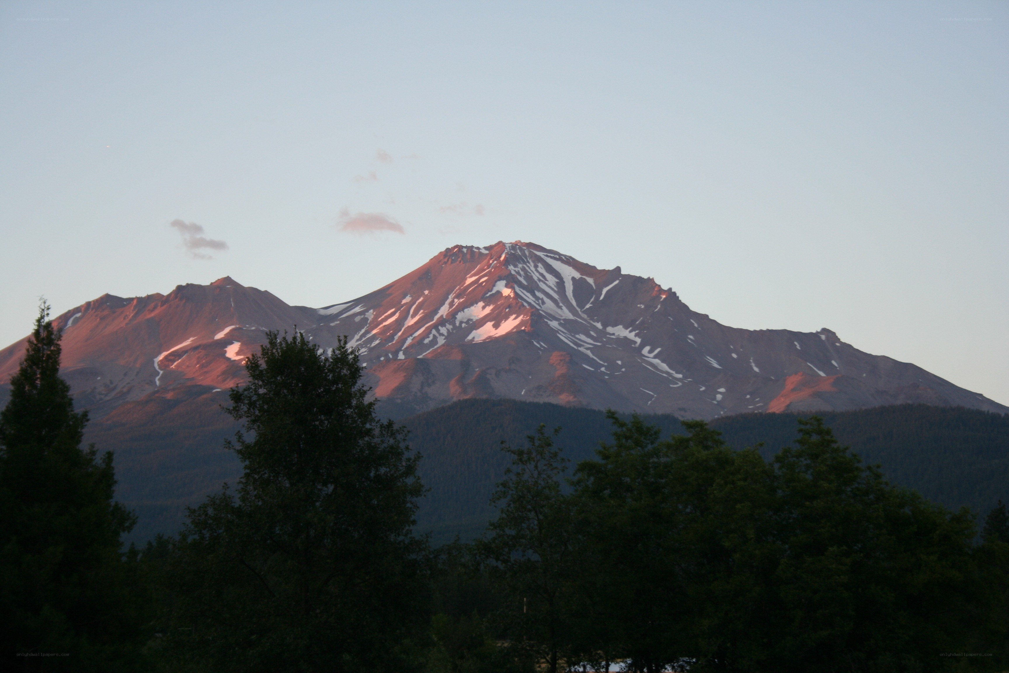 Sunset on a snow-capped mountain