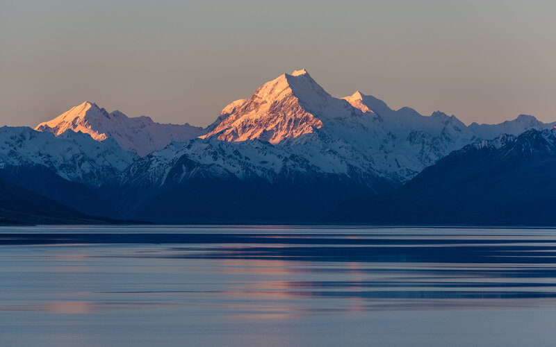 Sunset on a snow-capped mountain