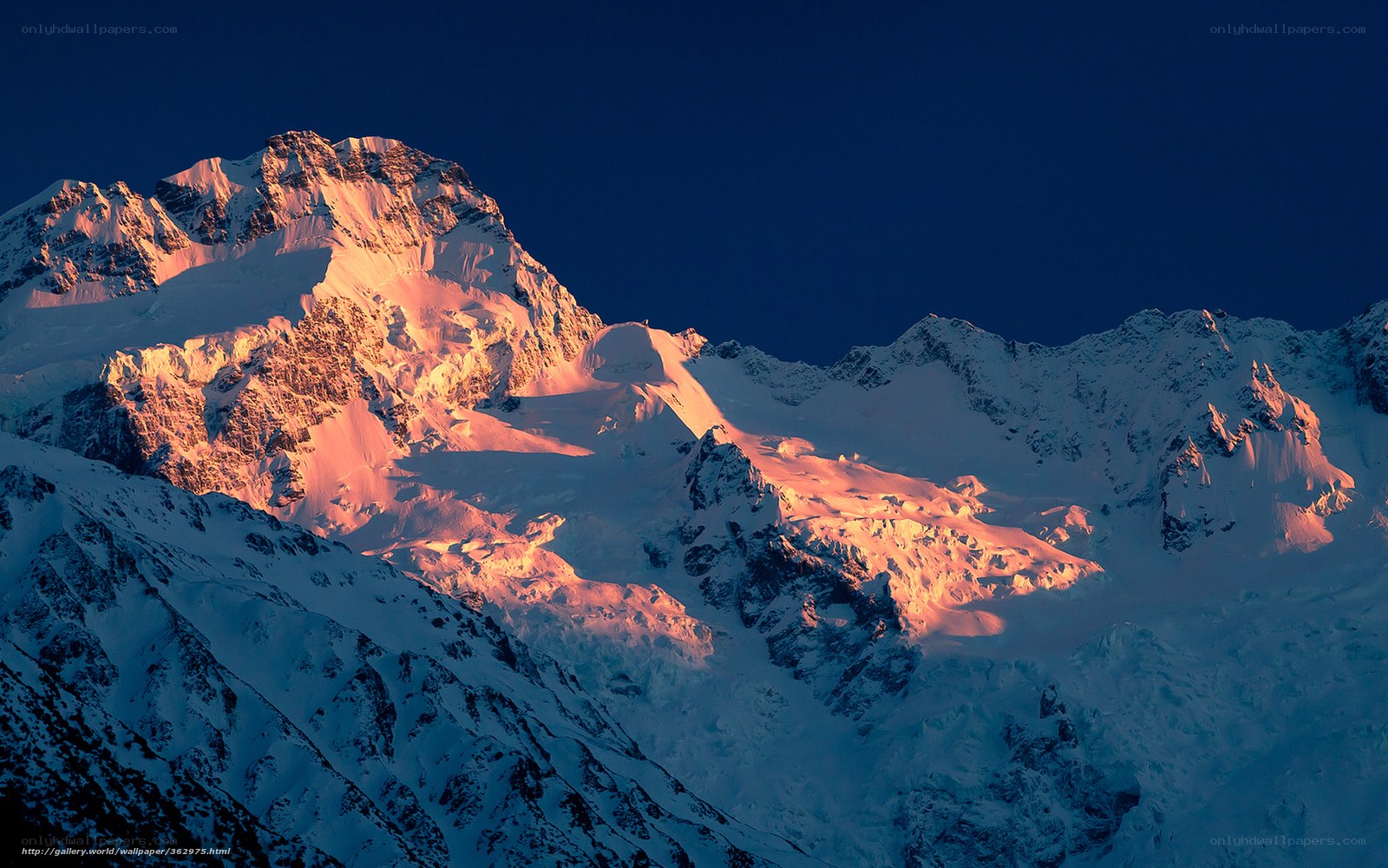 Sunset on a snow-covered mountain