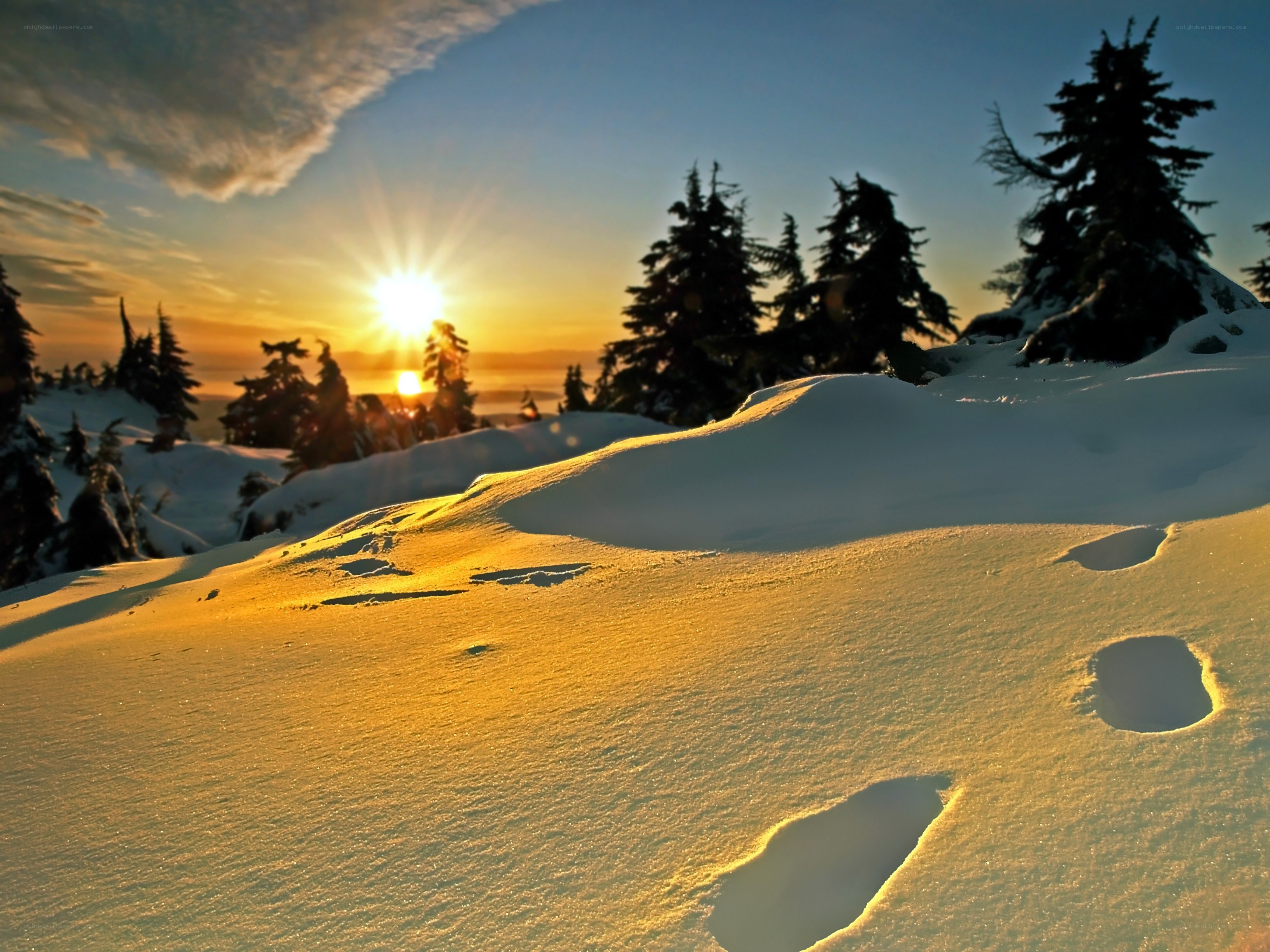 Sunset on a snowy mountain