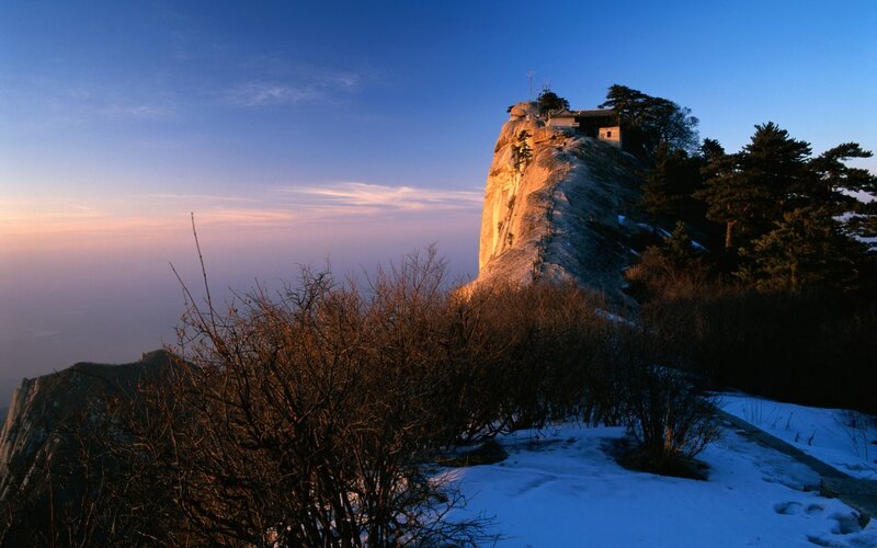 Sunset on a snowy mountain peak