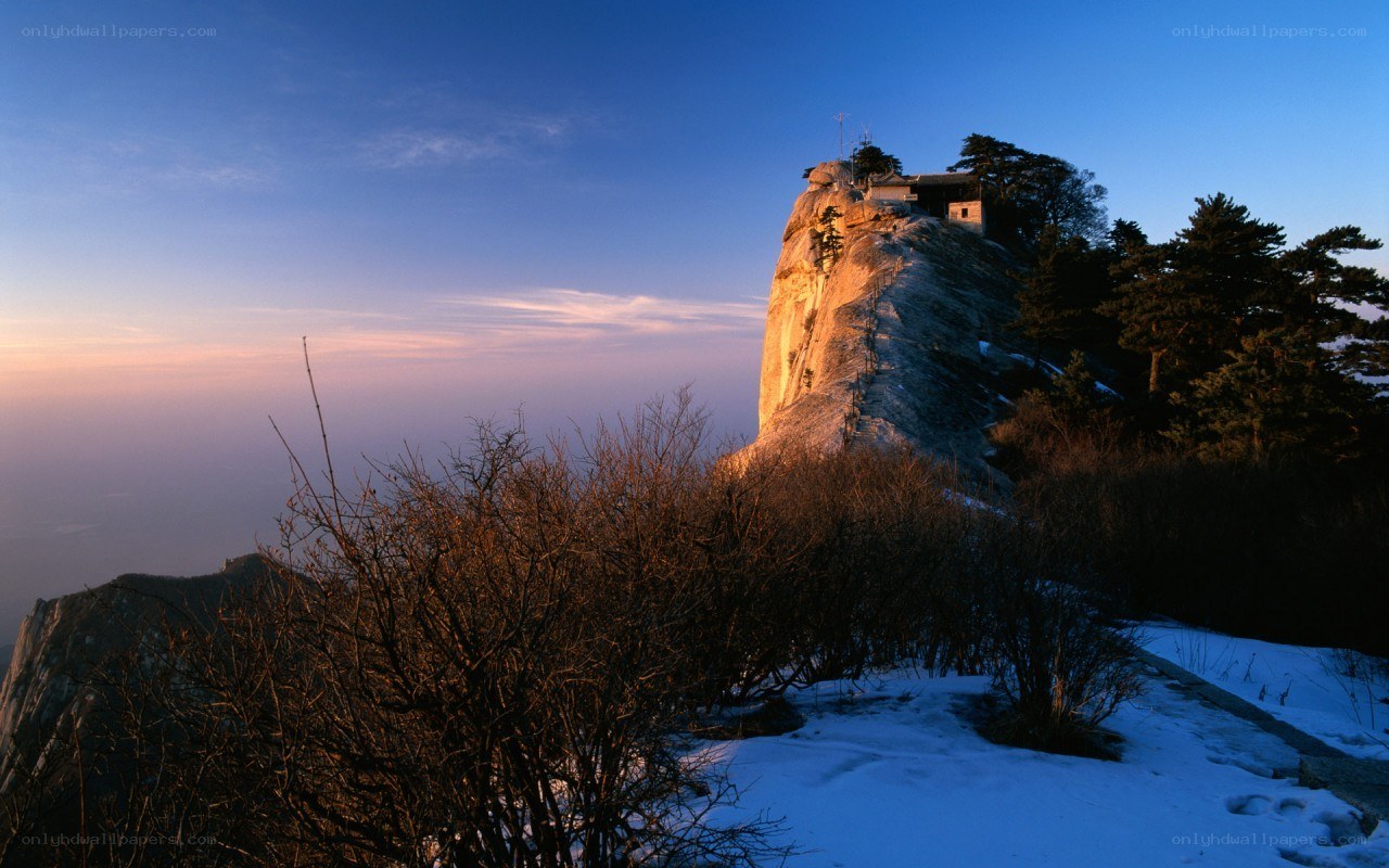 Sunset on a snowy mountain peak