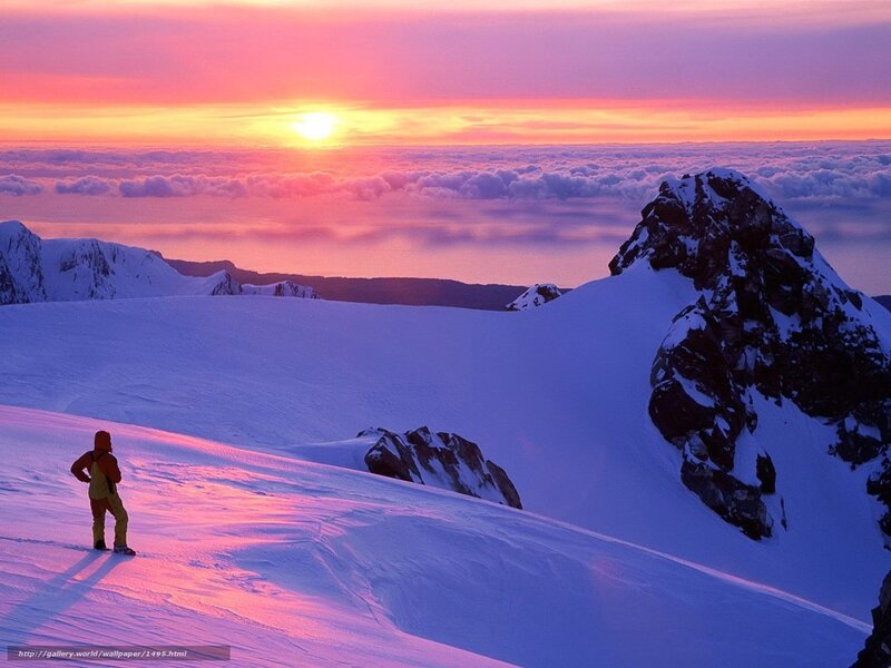 Sunset on a snowy mountain