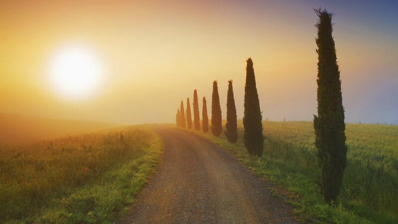 Sunset on a Tuscan road