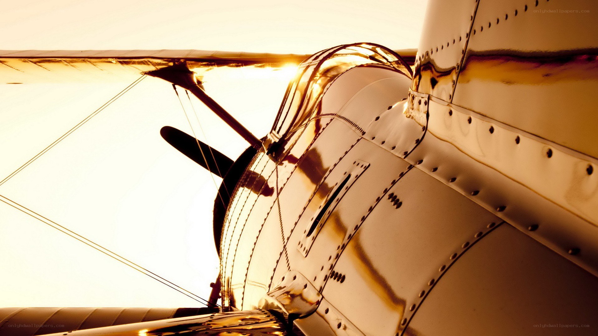 Sunset on a vintage airplane