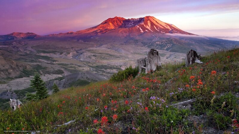 Sunset on a volcanic mountain