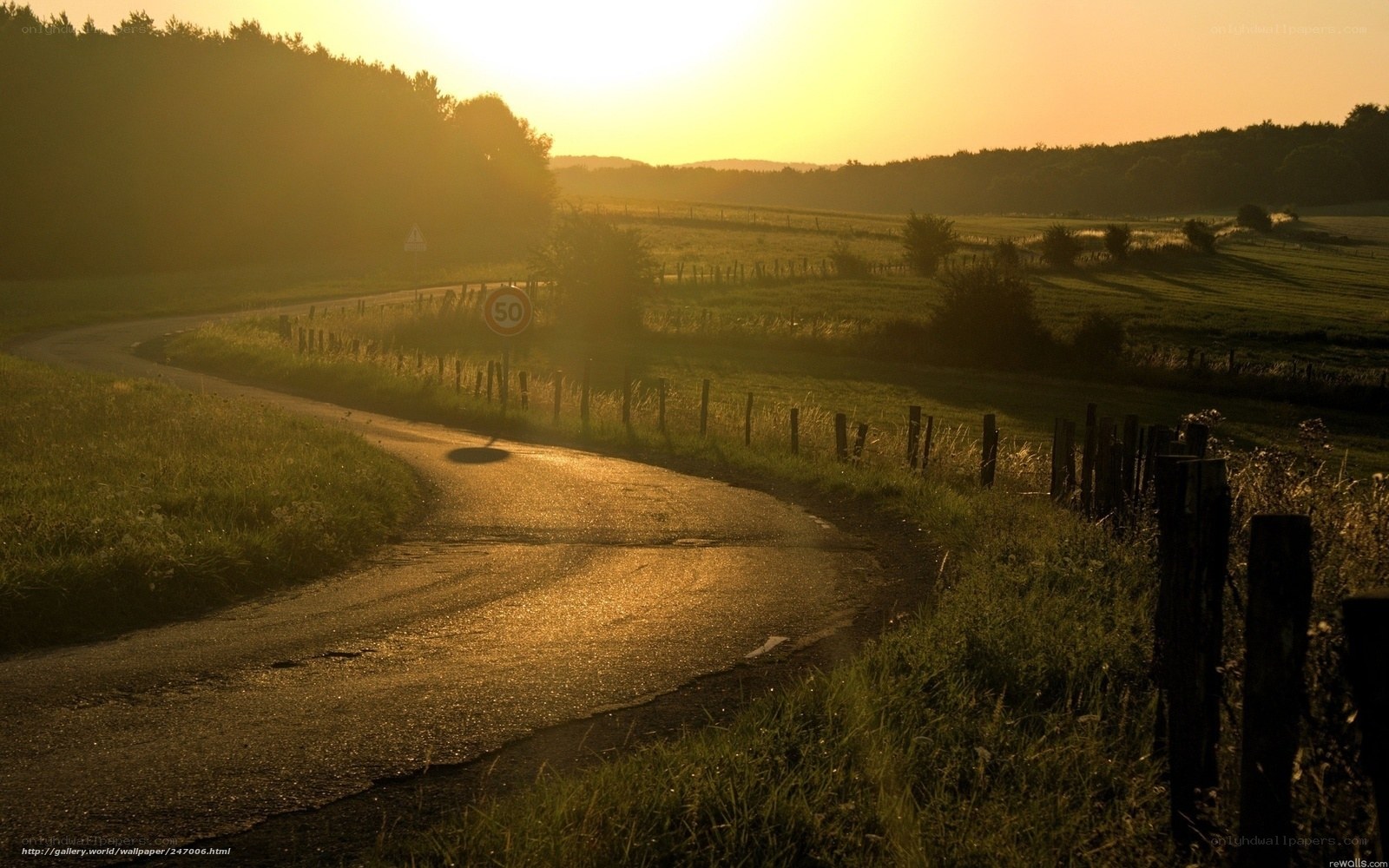 Sunset on a winding country road