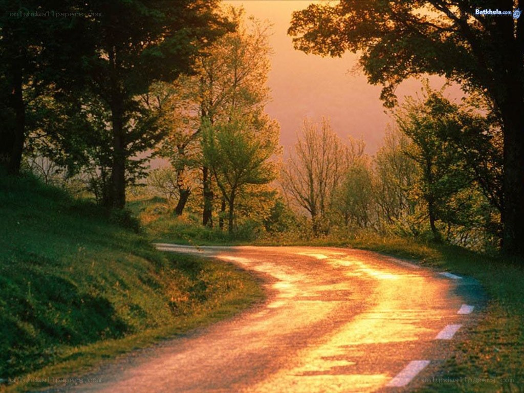 Sunset on a winding road