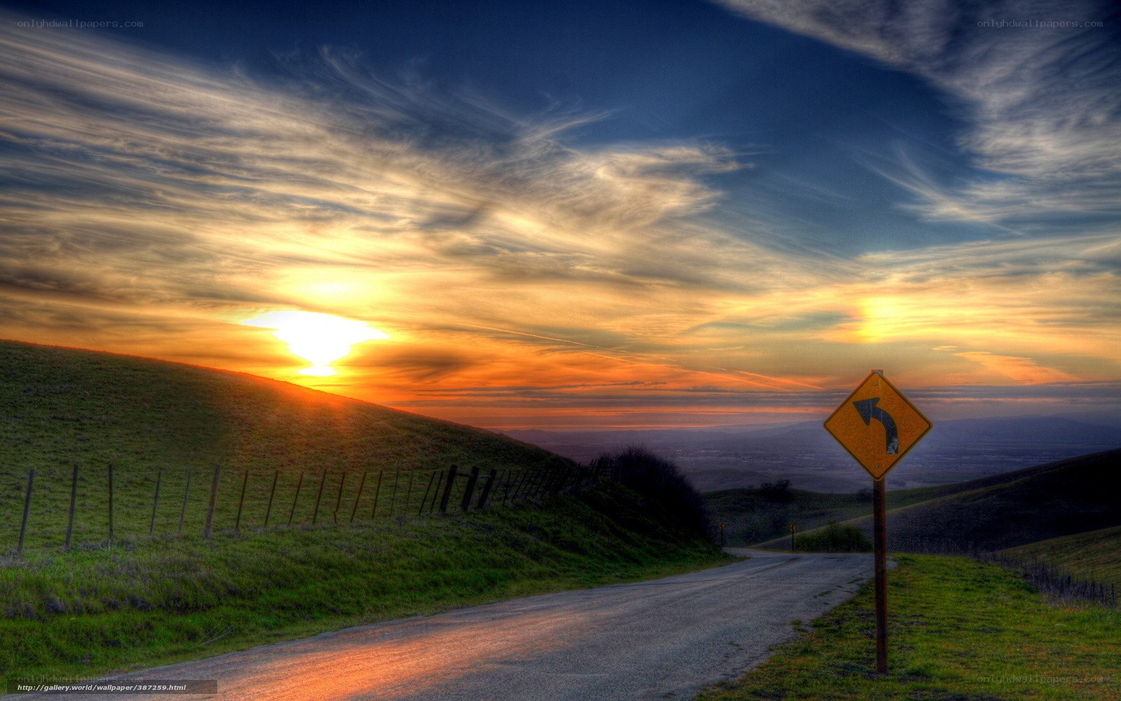 Sunset on a winding road