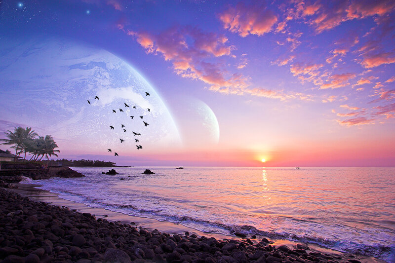 sunset on alien beach