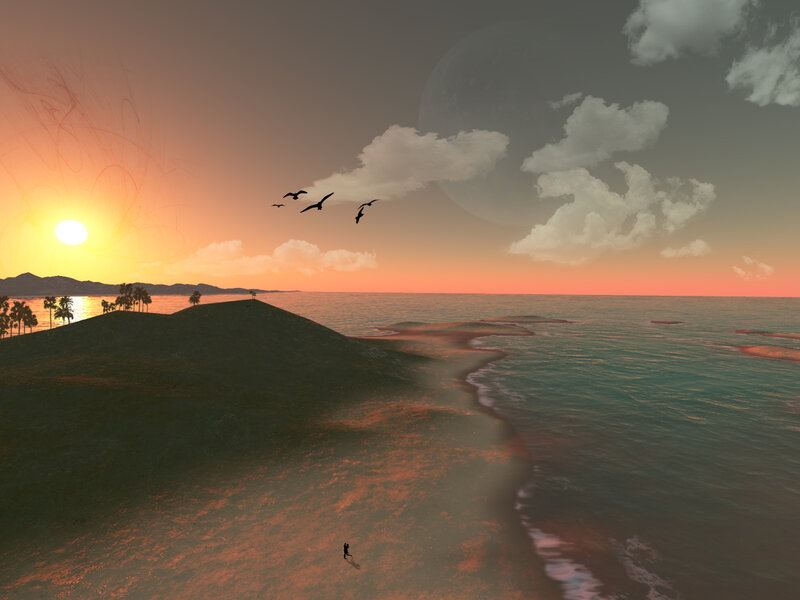 Sunset on alien beach