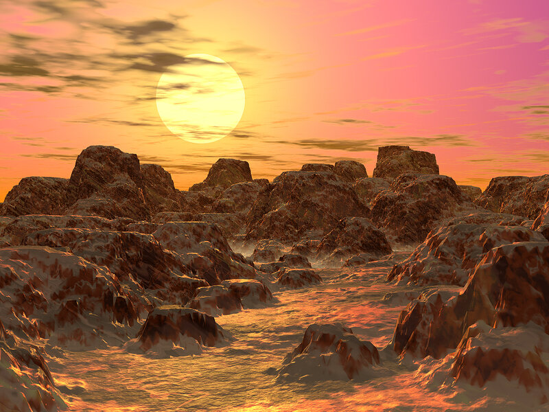 sunset on alien landscape