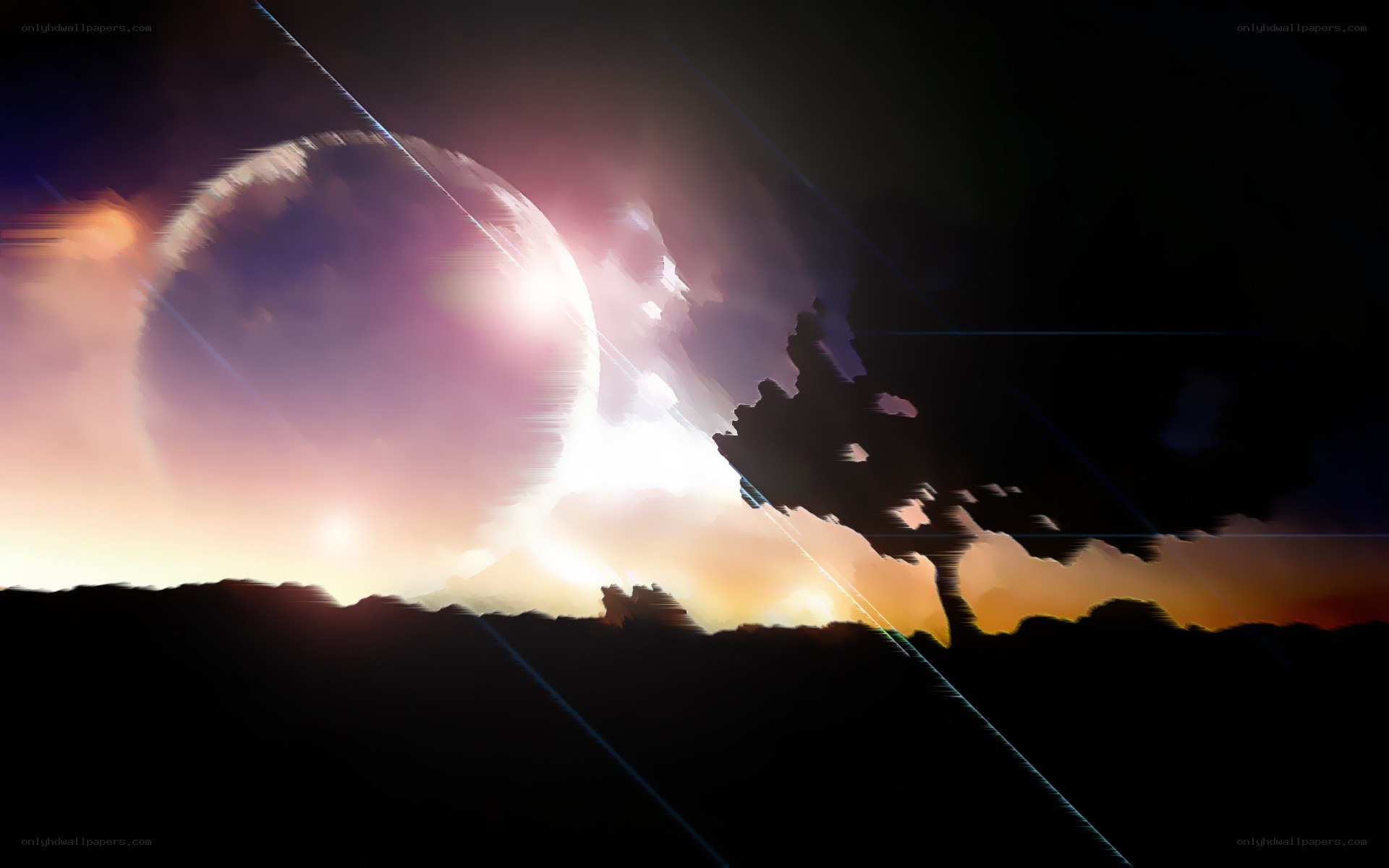 sunset on alien planet