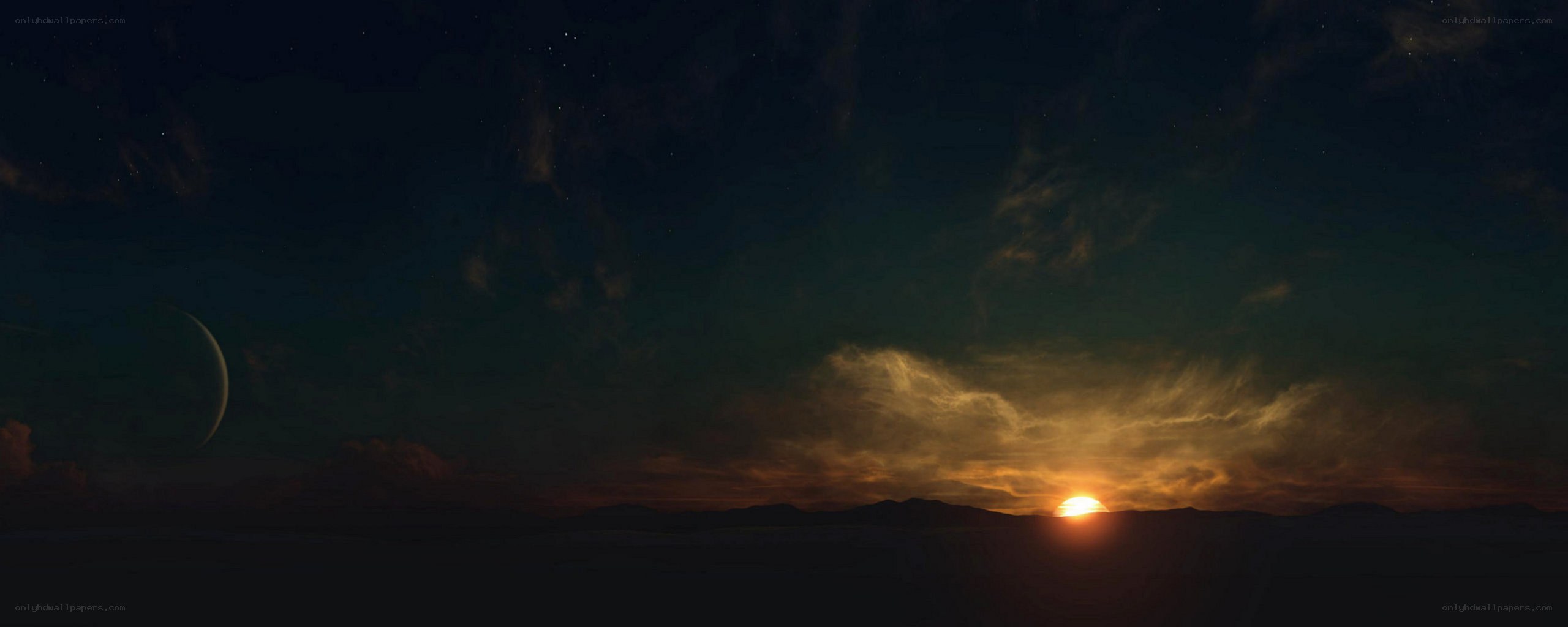 sunset on alien planet