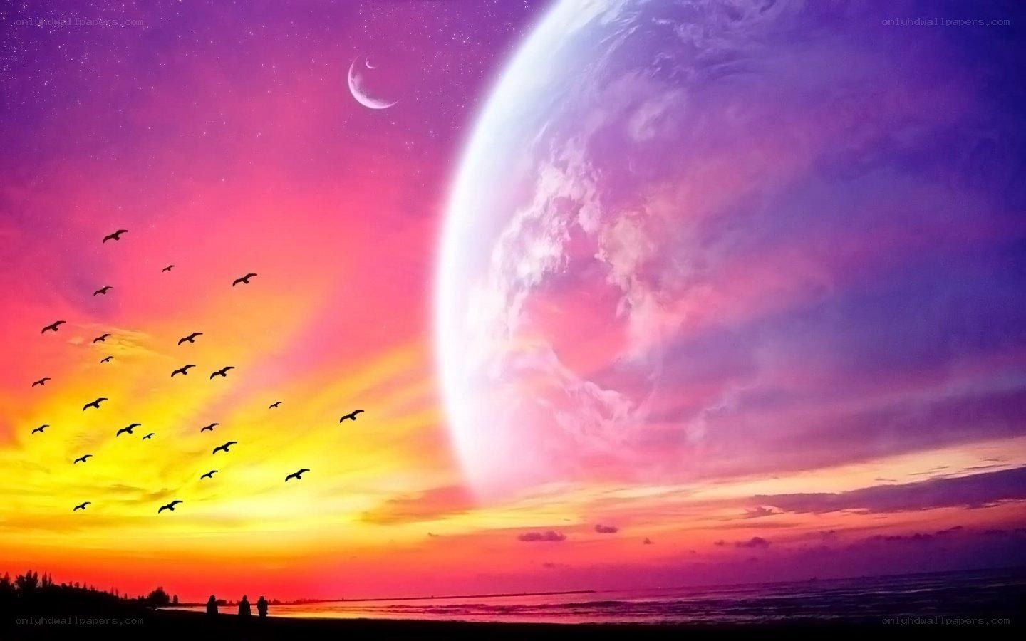 sunset on alien planet