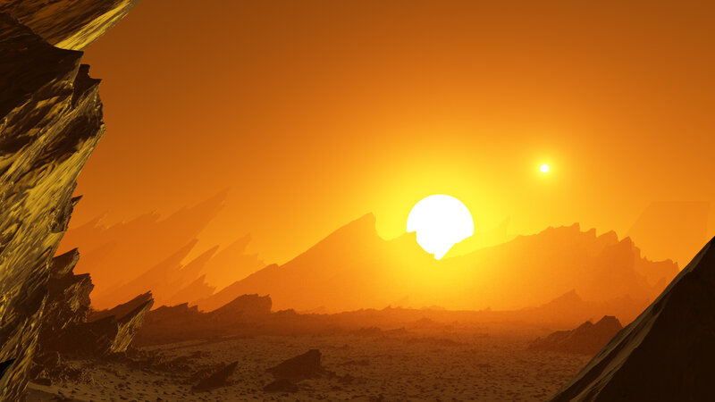 Sunset on Alien Planet — Orange, Dramatic, 3d Render