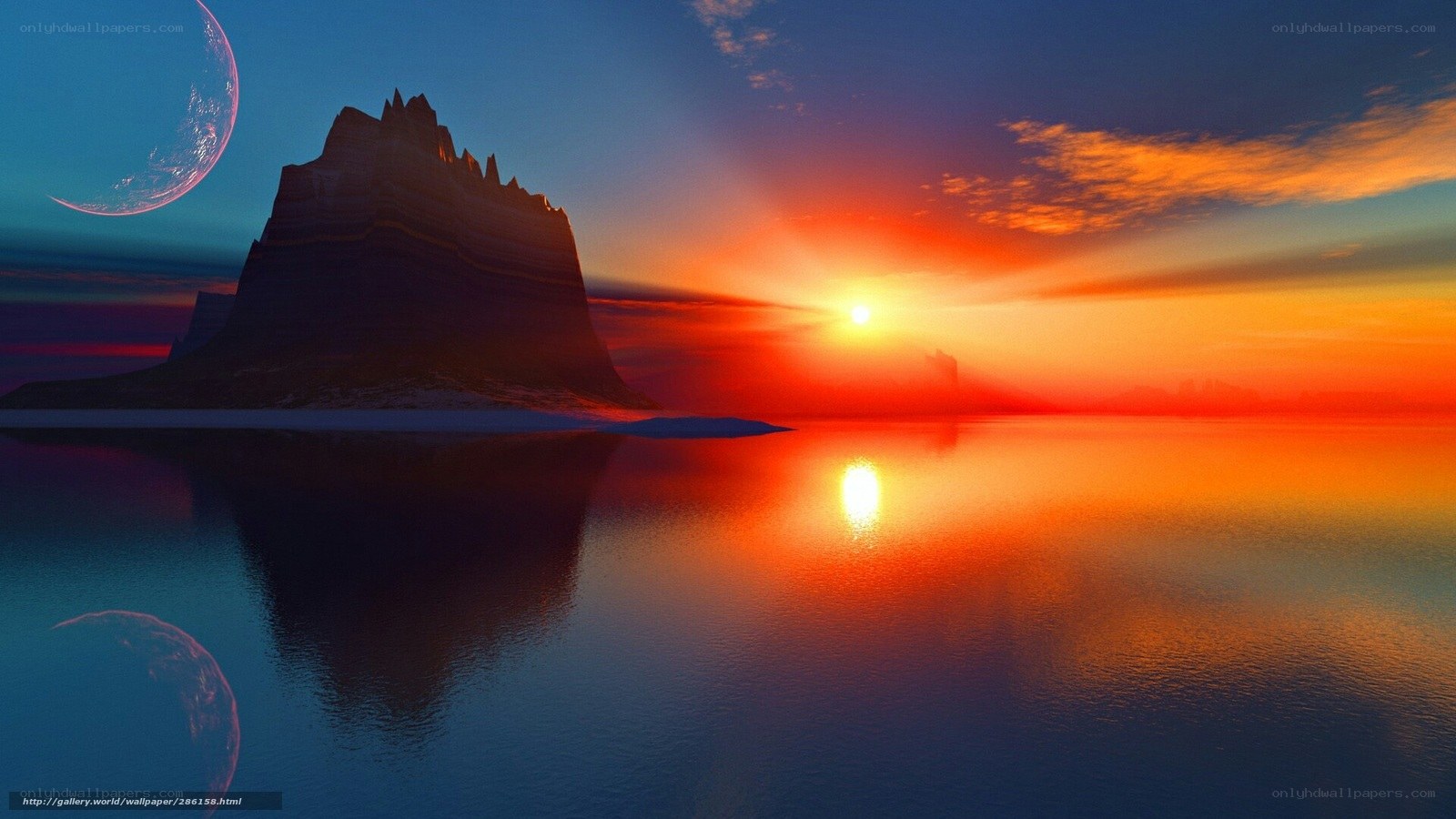 Sunset on alien planet