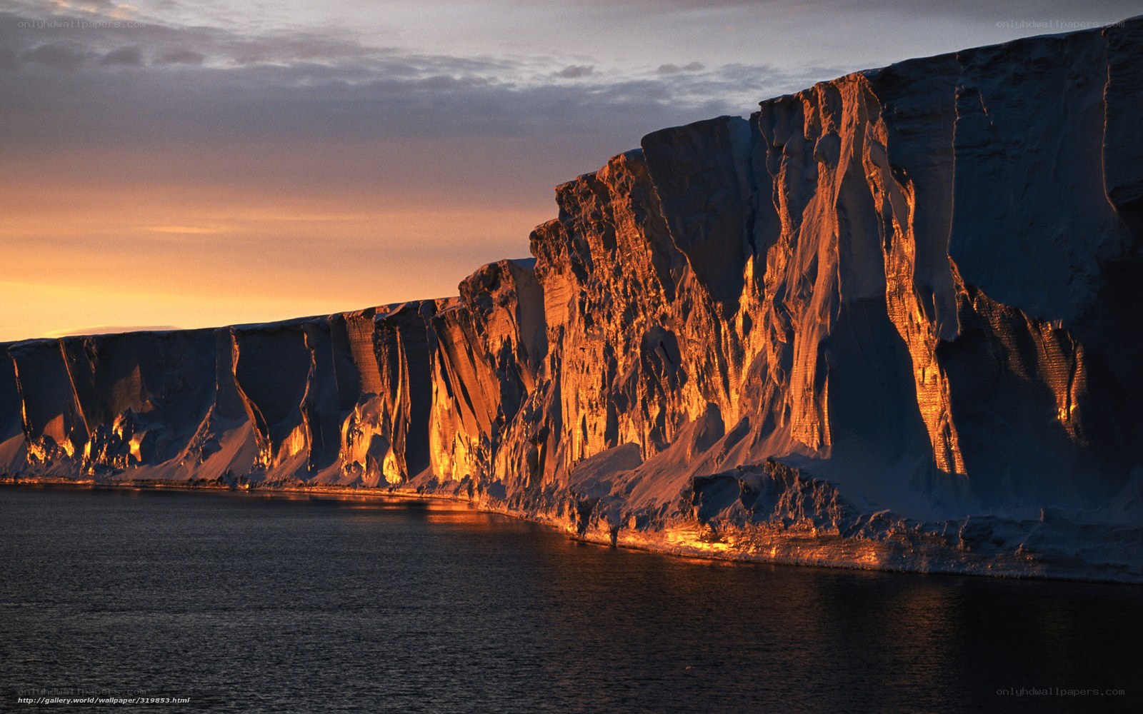 Sunset on an ice cliff