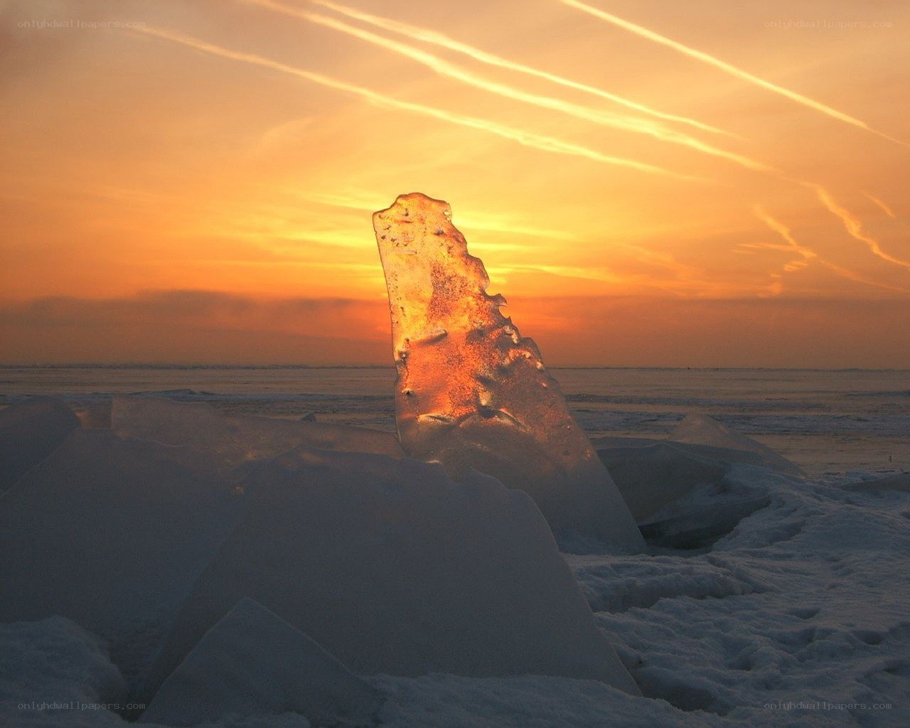 Sunset on frozen ice