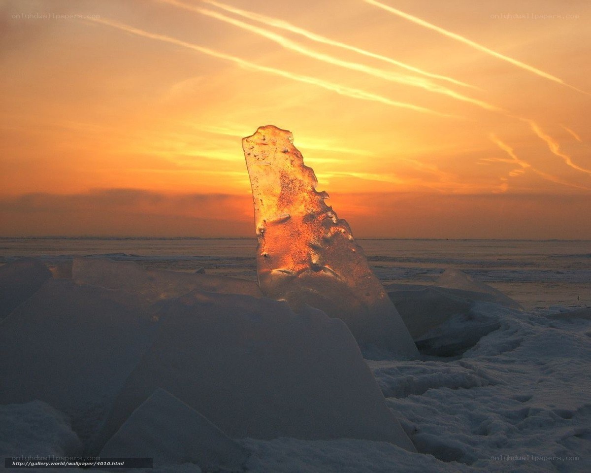 Sunset on frozen ice