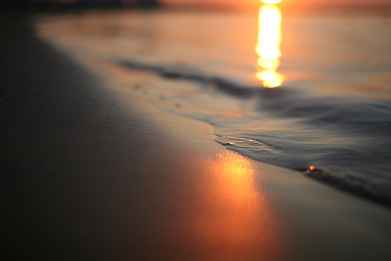 Sunset on Wet Sand — Orange, Serene