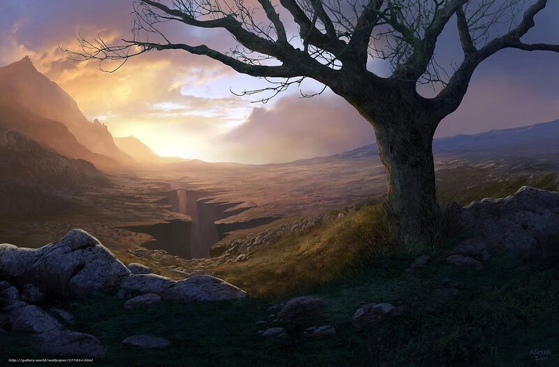 Sunset over a barren landscape