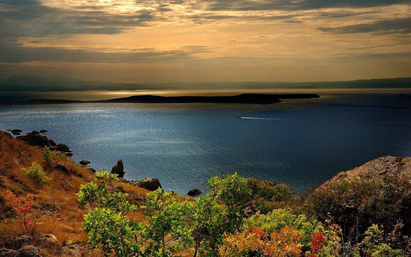 Sunset over a Bay — Blue