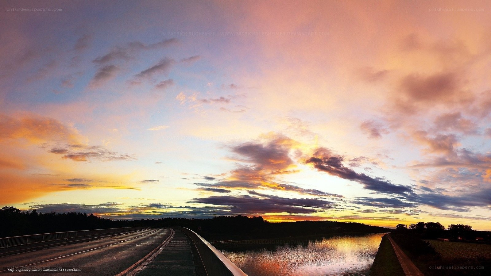 Sunset over a bridge and canal