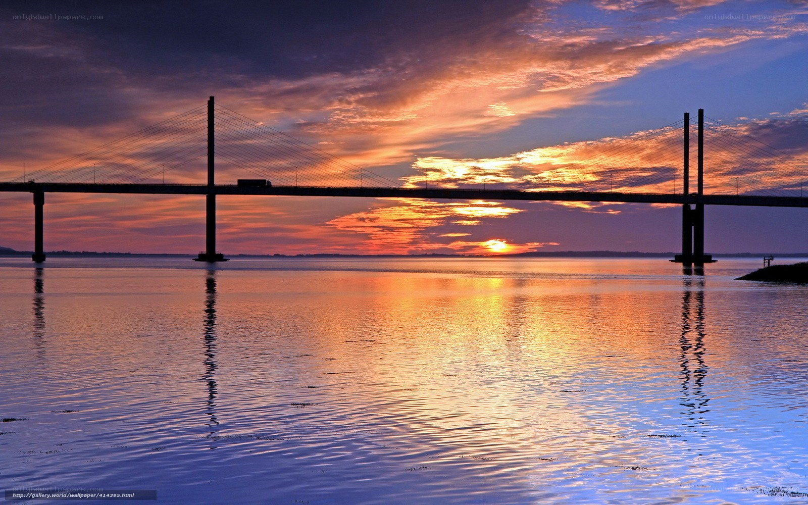 Sunset over a cable-stayed bridge