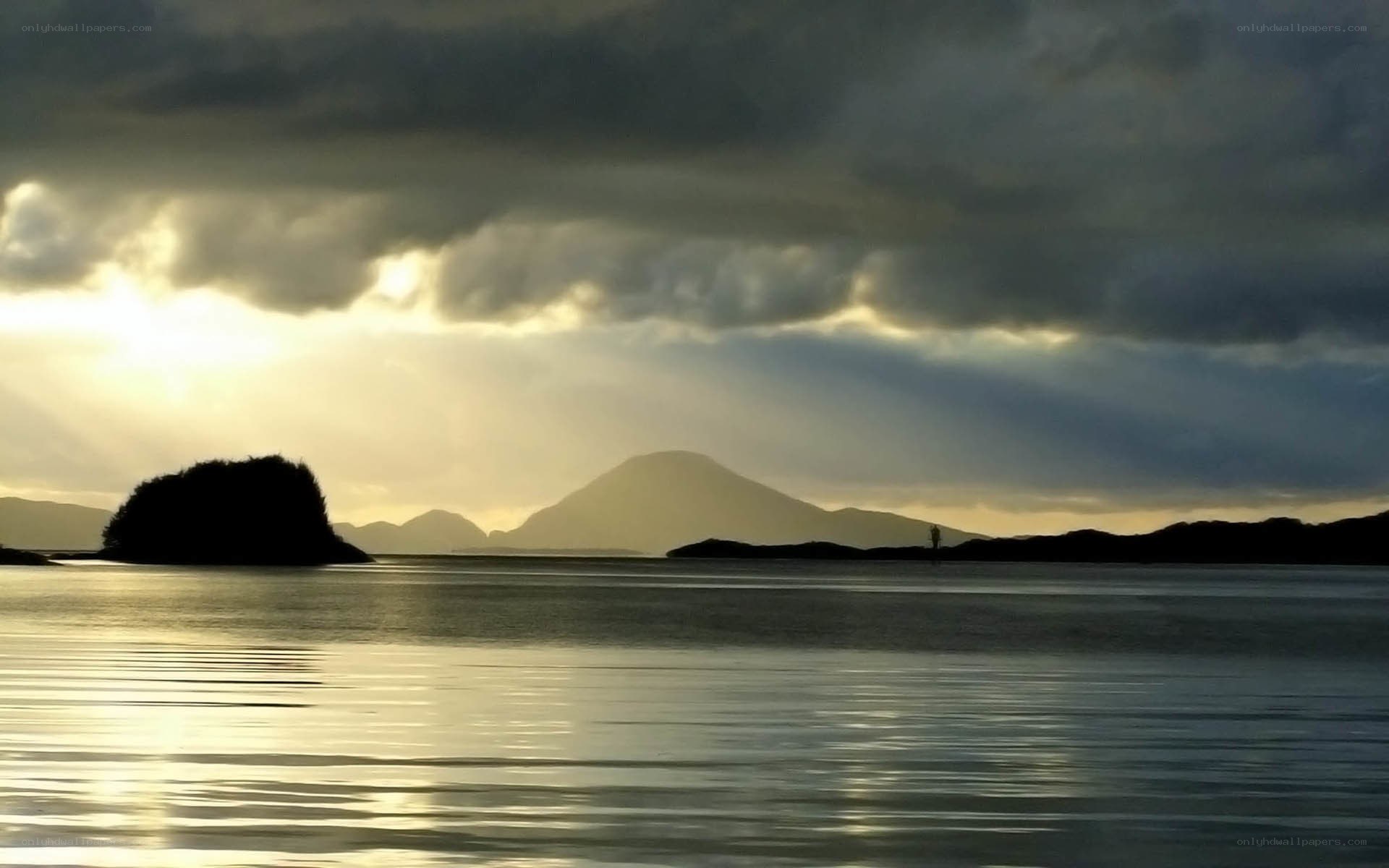 Sunset over a calm bay