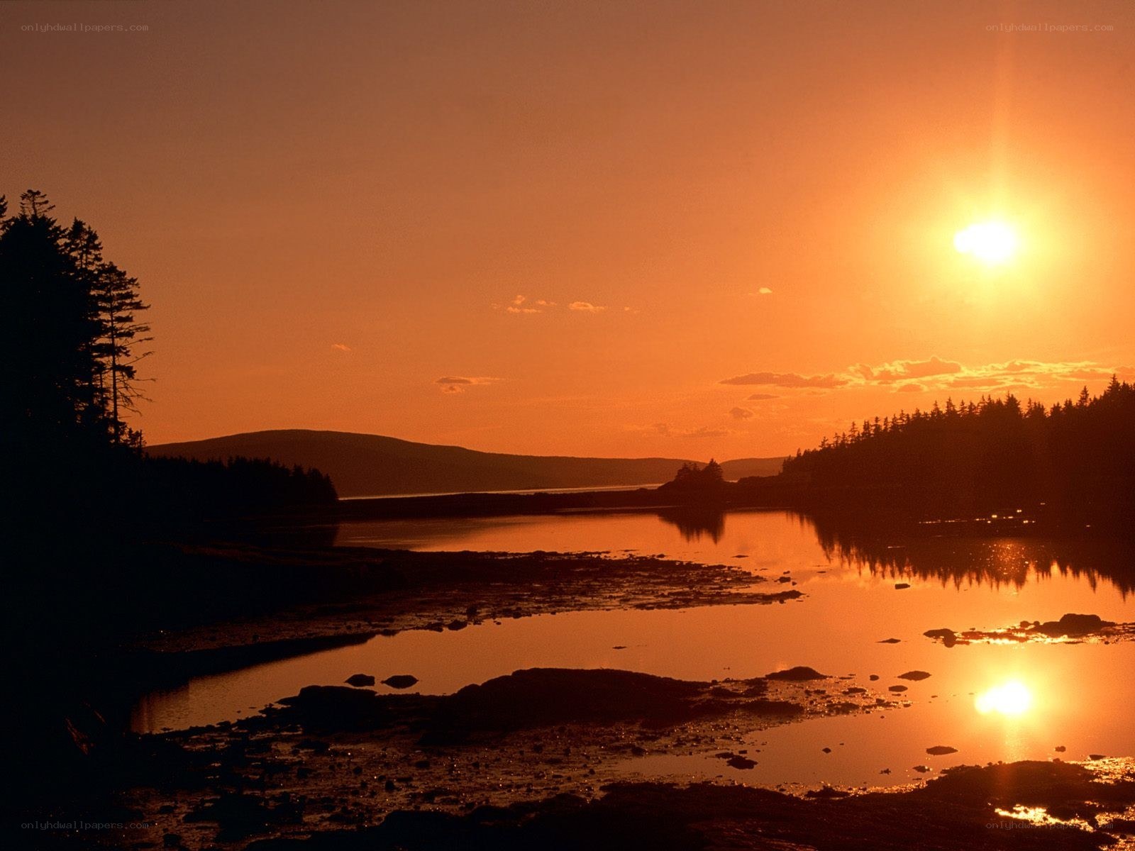 Sunset over a calm bay