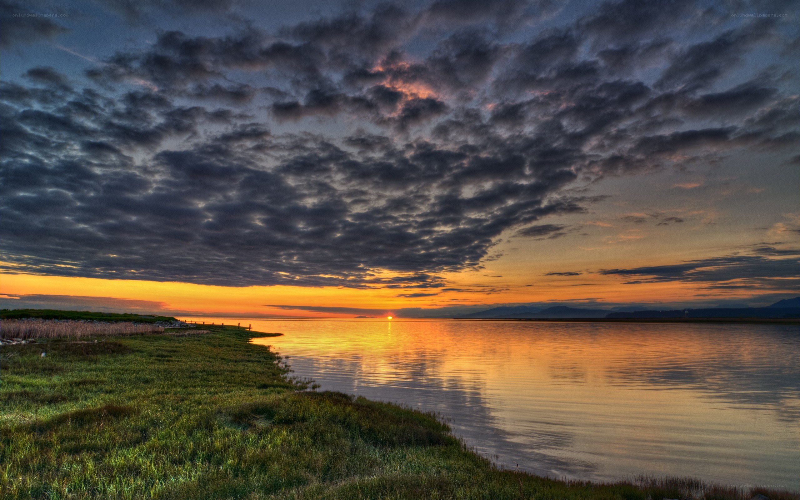 Sunset over a calm bay
