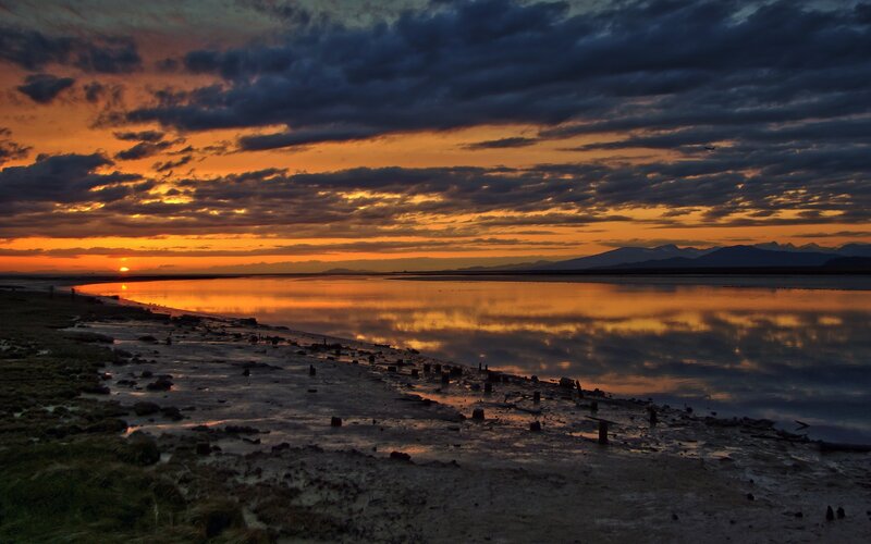 Sunset over a calm bay