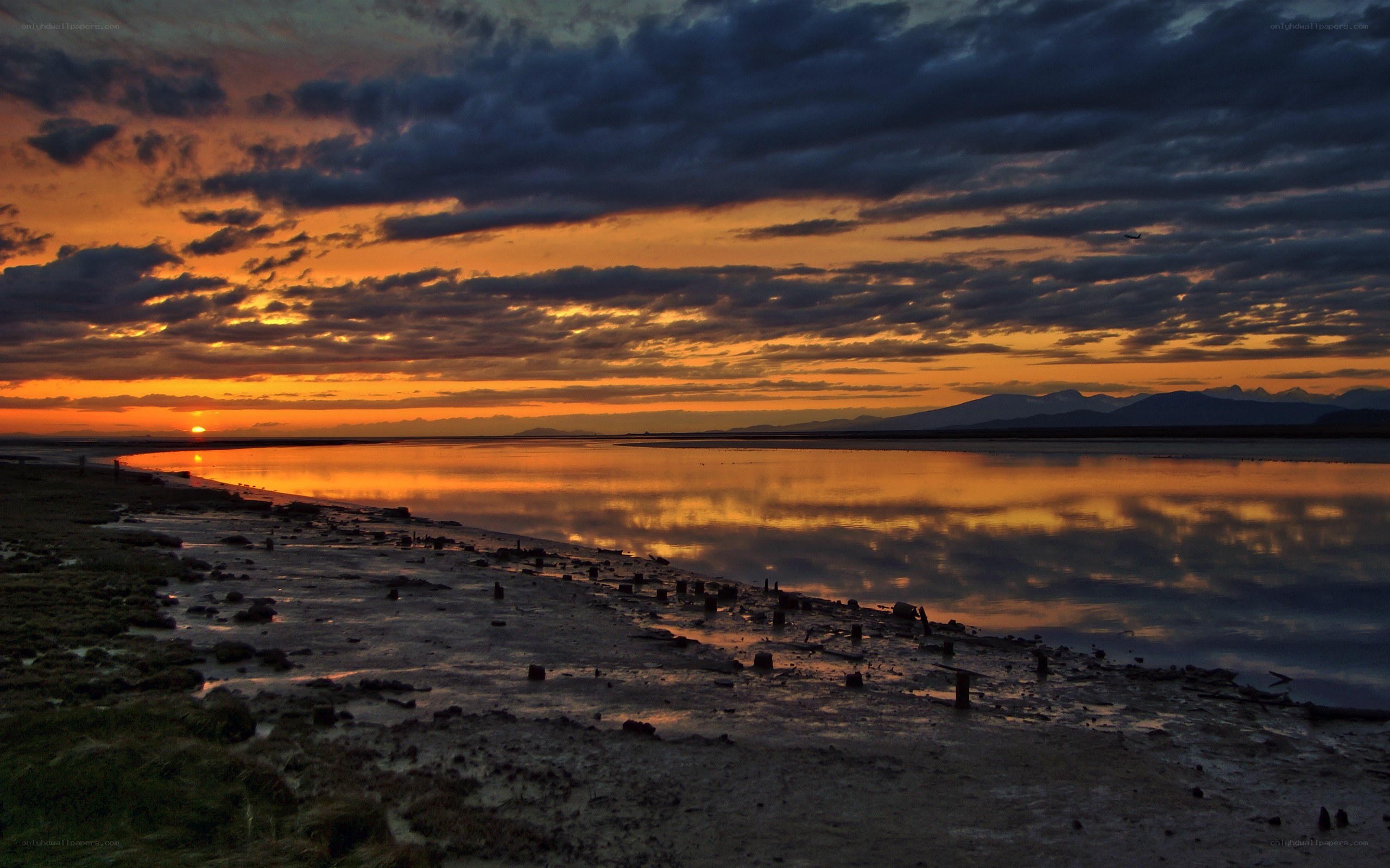 Sunset over a calm bay