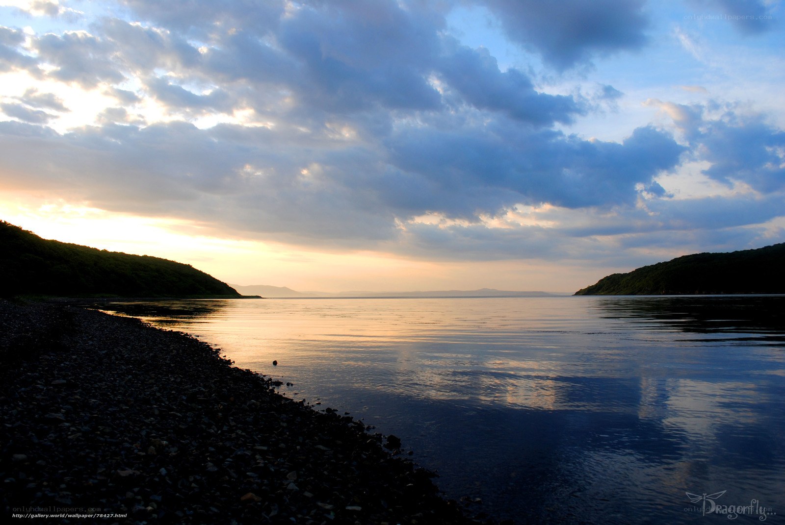 Sunset over a calm bay