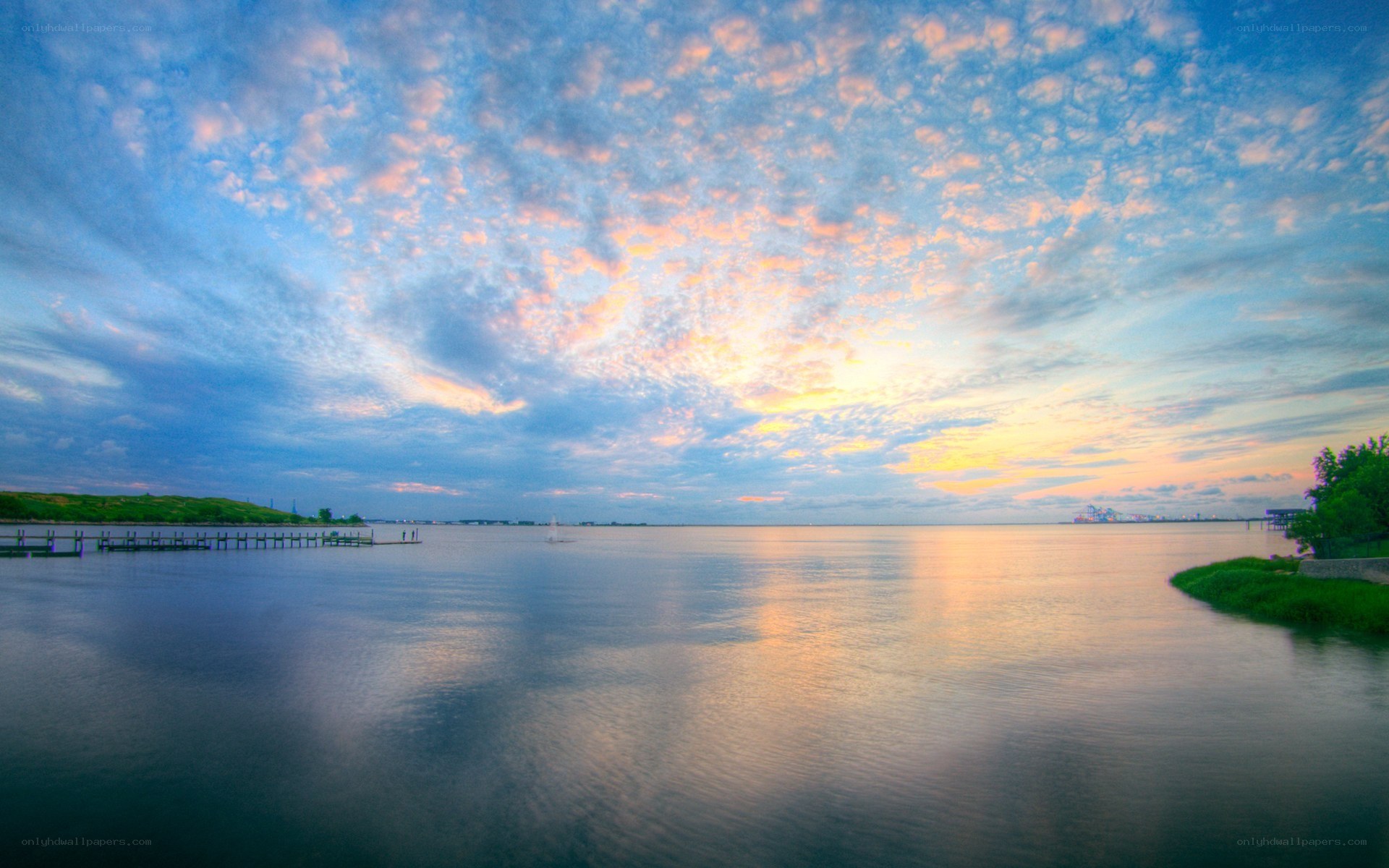 Sunset over a calm bay