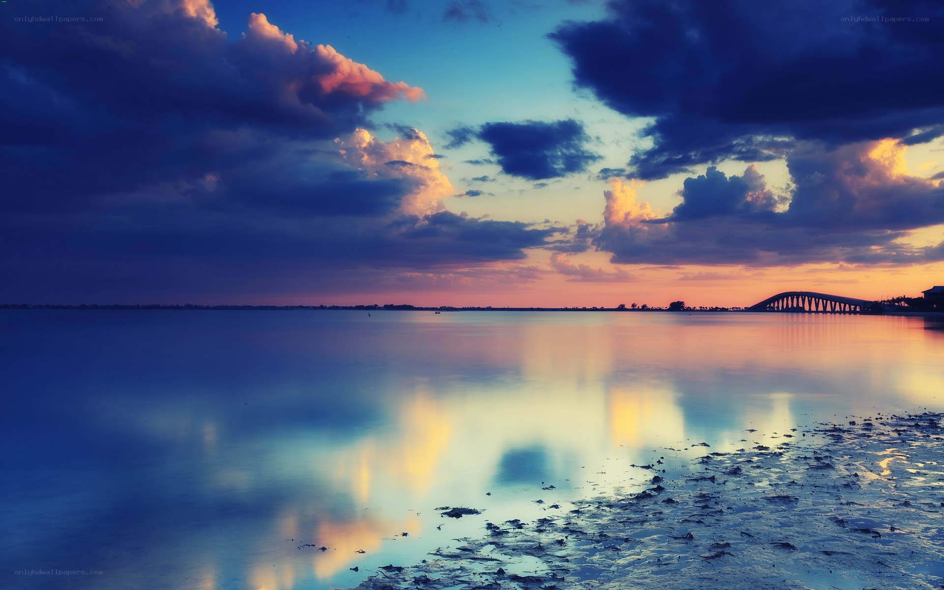 sunset over a calm bay