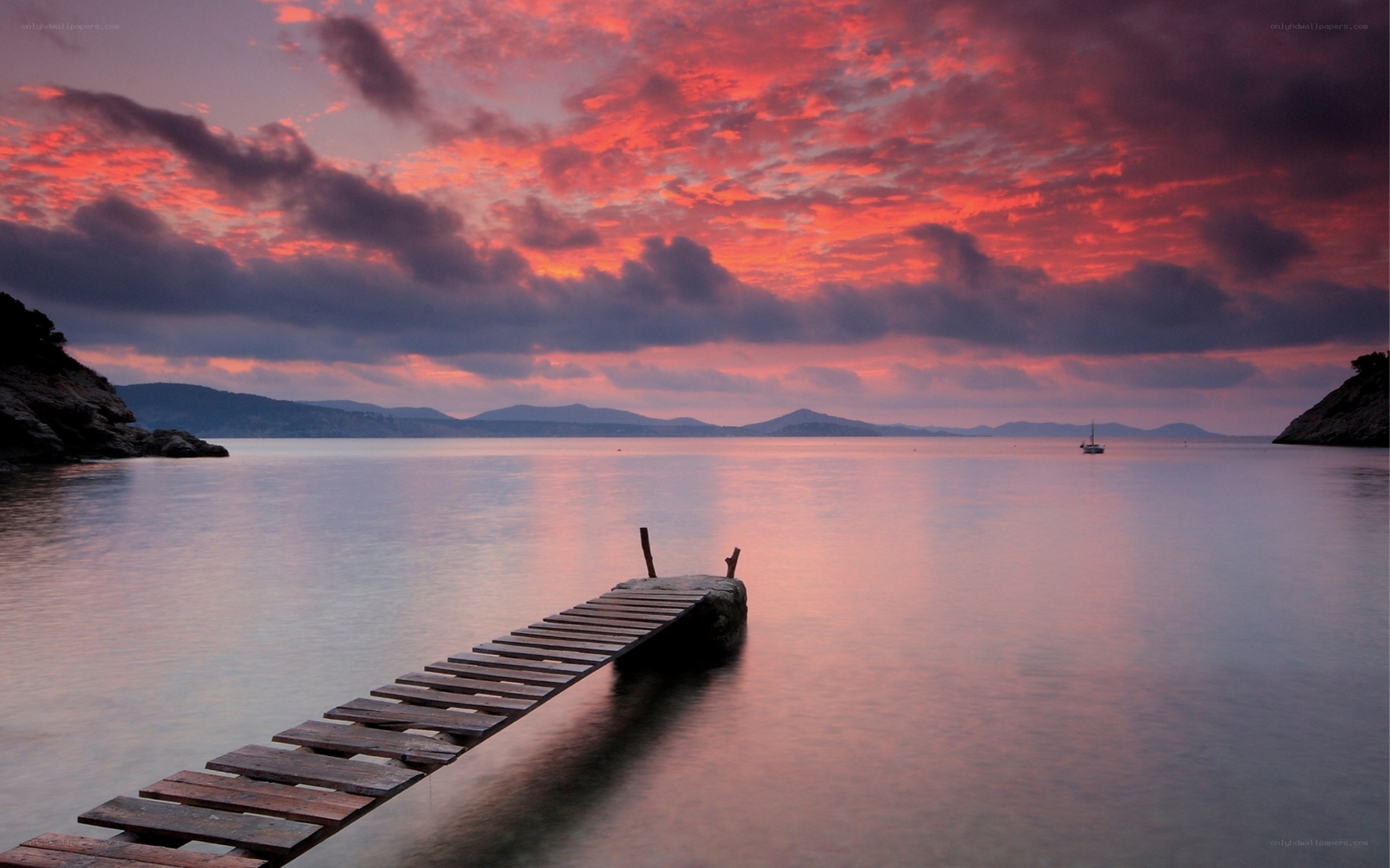 Sunset over a calm bay