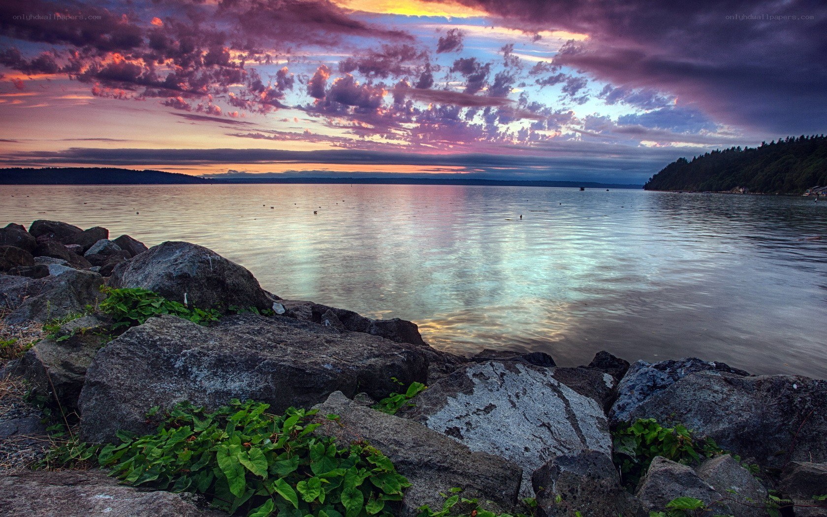 sunset over a calm bay