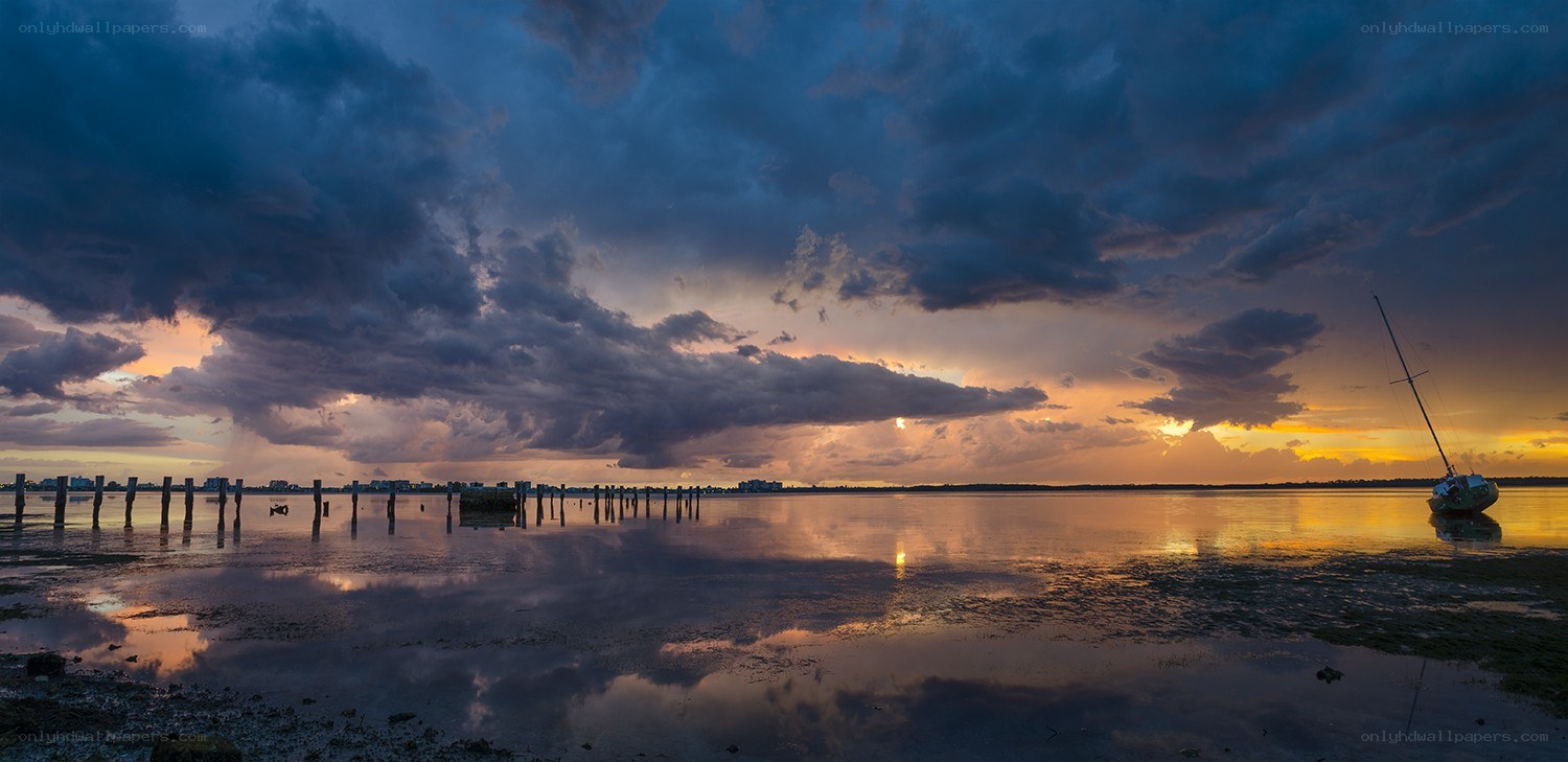 Sunset over a calm bay