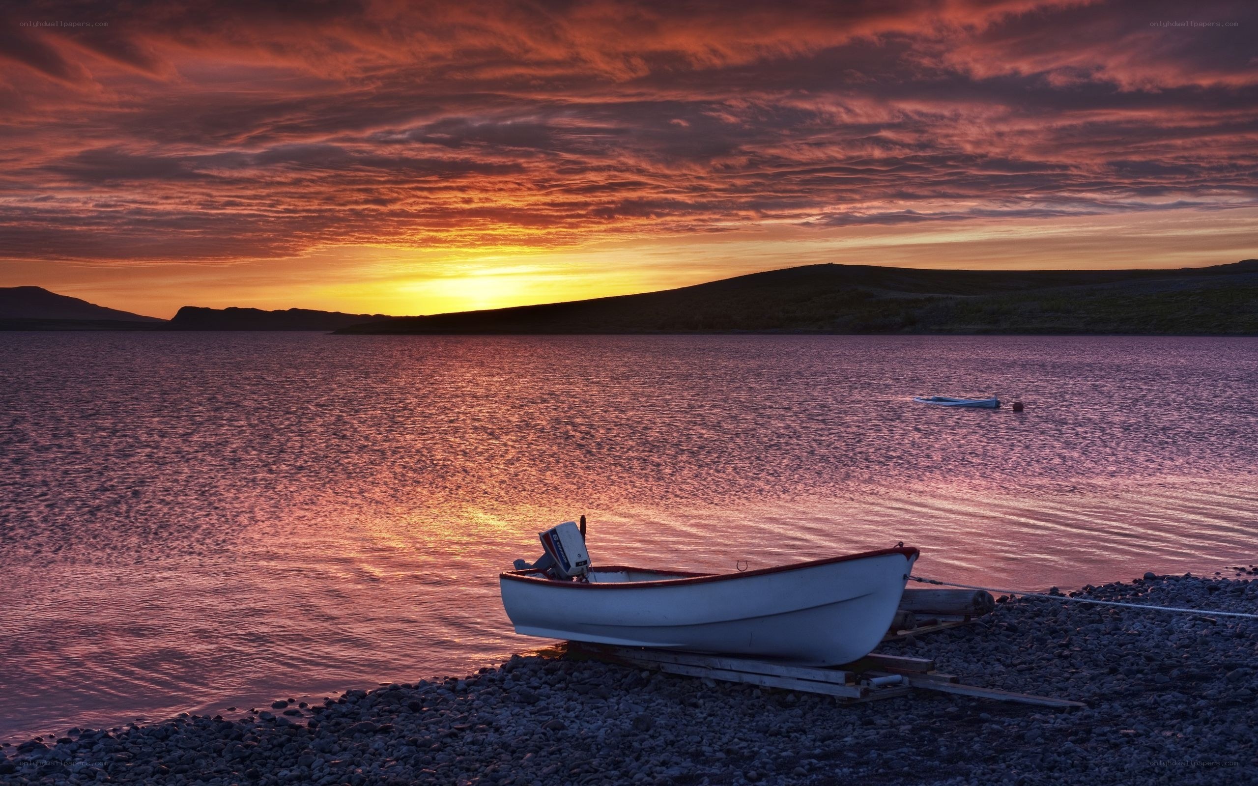 Sunset over a calm bay