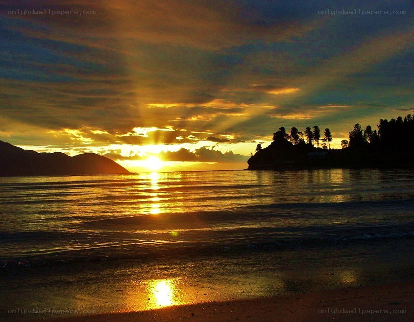 Sunset over a calm bay