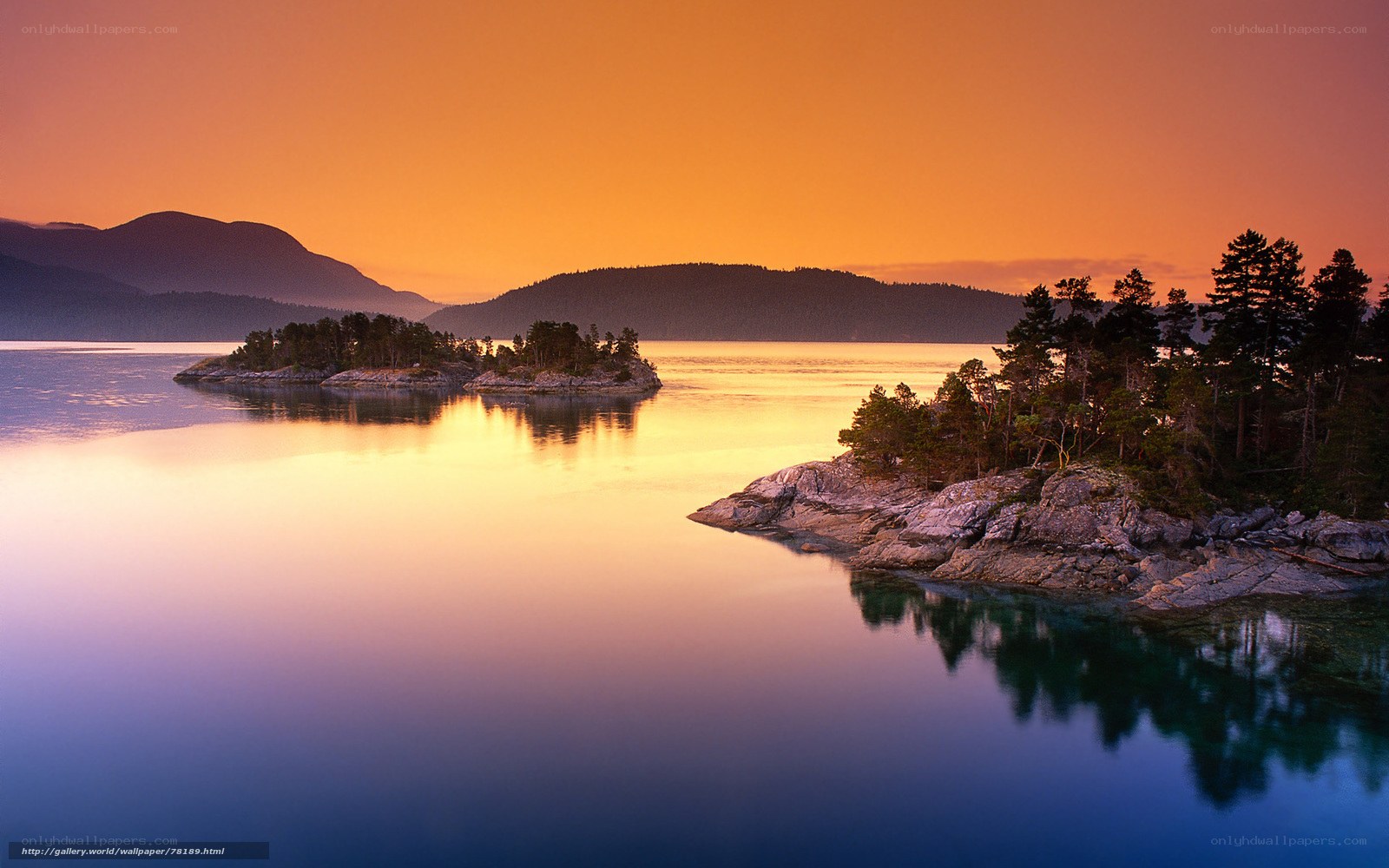 Sunset over a calm bay