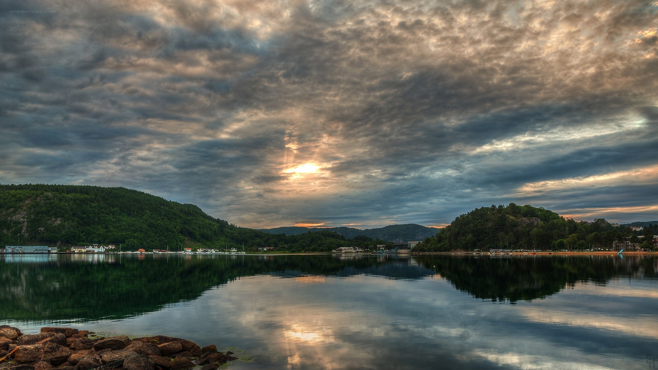 Sunset over a calm fjord